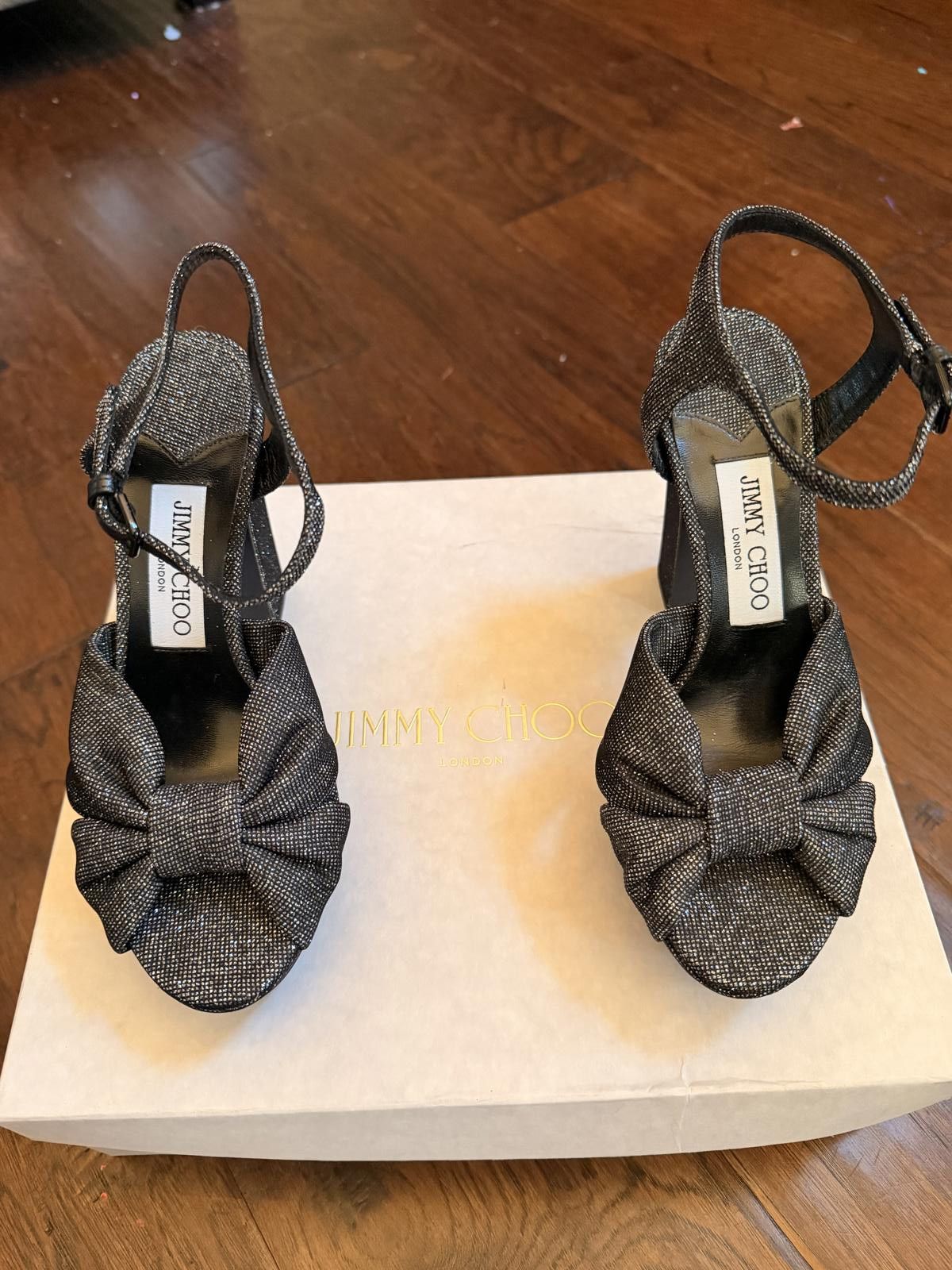 Jimmy Choo Jimmy Choo Black Glitter Platform High Heel Sandals Size US 7 / IT 37 - 8 Thumbnail