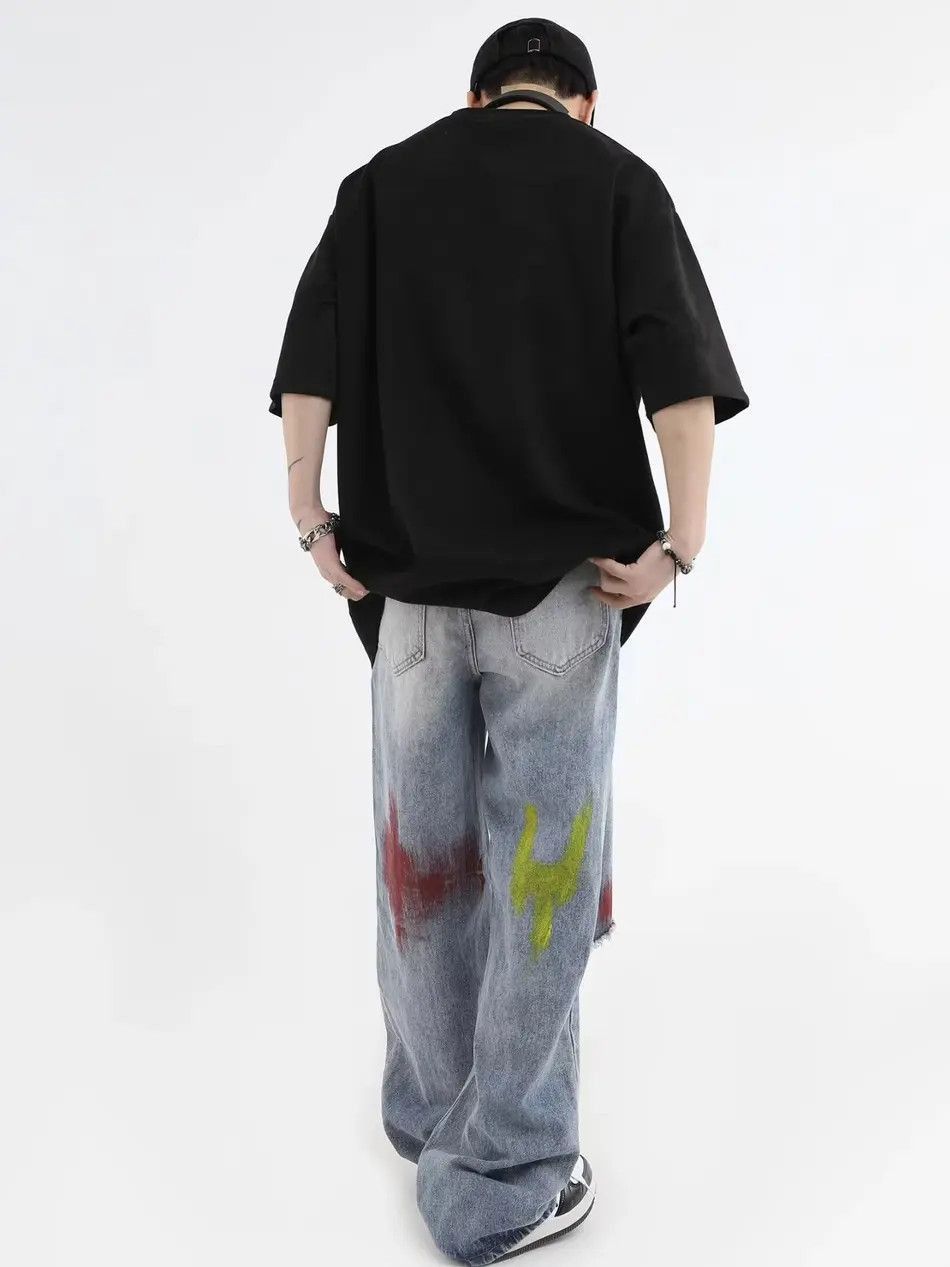 Japanese Brand Straight tube graffiti ripped jeans Size US 32 / EU 48 - 4 Thumbnail
