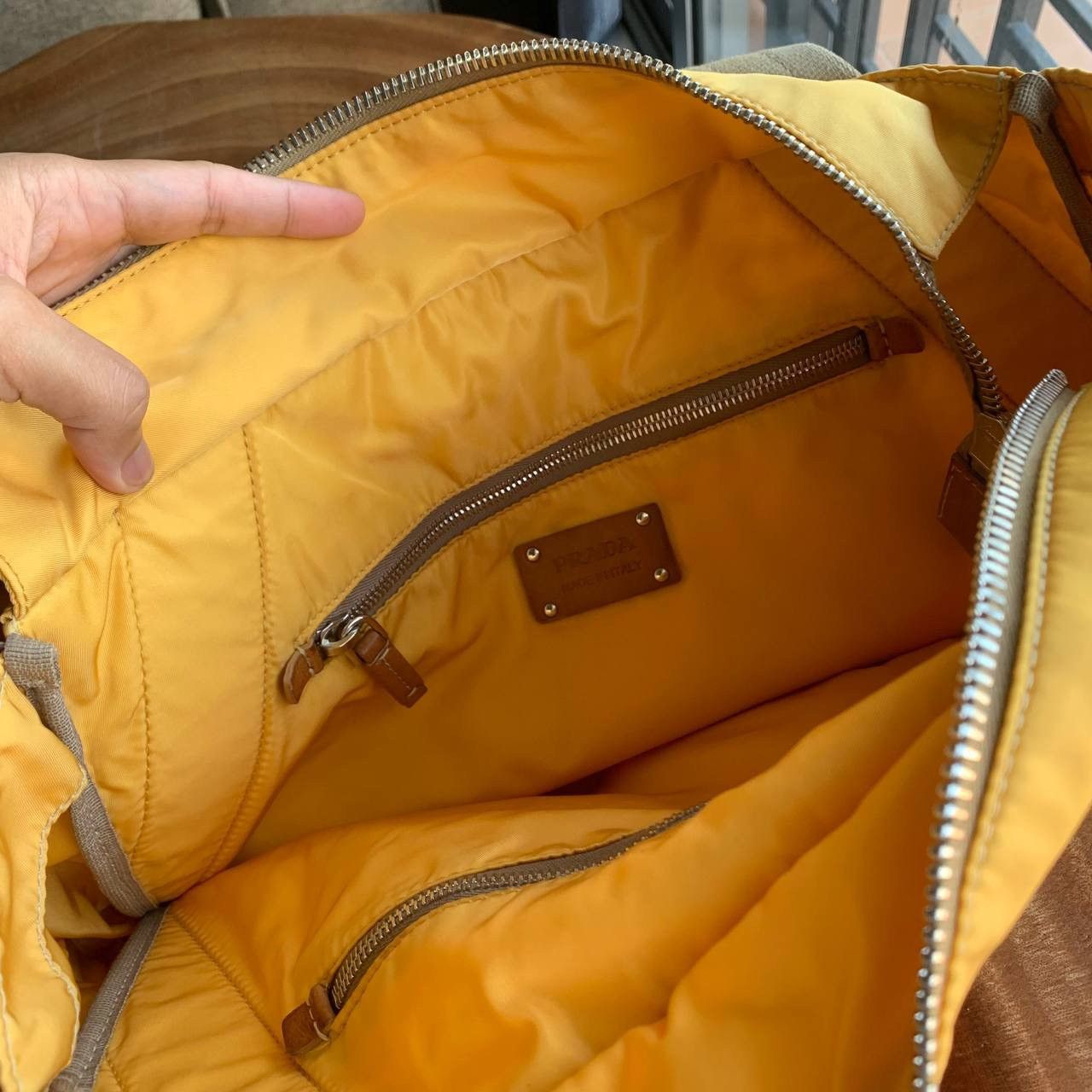 Prada Prada Nylon Side Logo Leather Yellow Tote Bag Size ONE SIZE - 9 Thumbnail