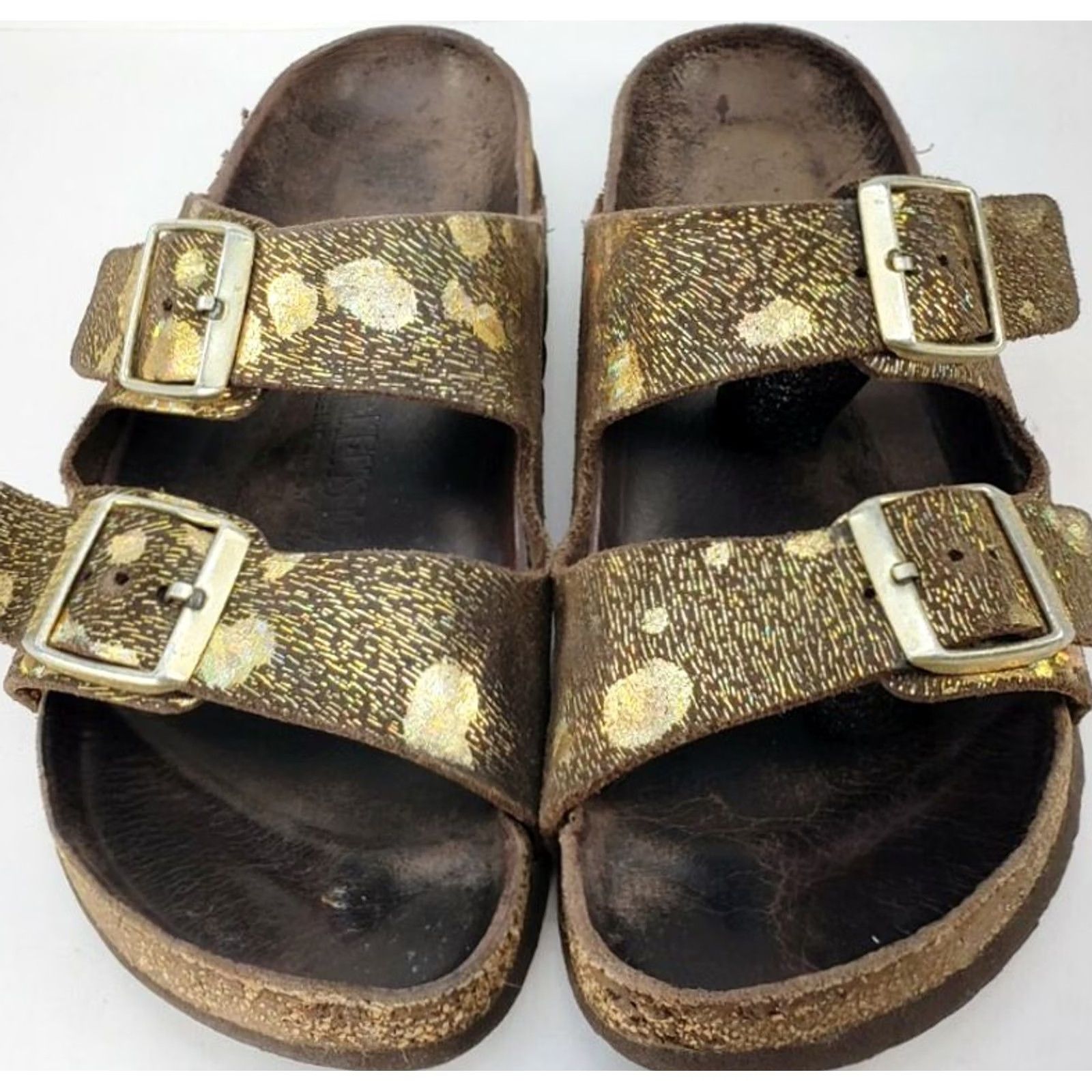 Birkenstock Birkenstock Arizona Big Buckle Brown Gold Speck Leather Slide Sandals 9M 40Euro Womens Casual Comfort Size US 9 / IT 39 - 3 Thumbnail