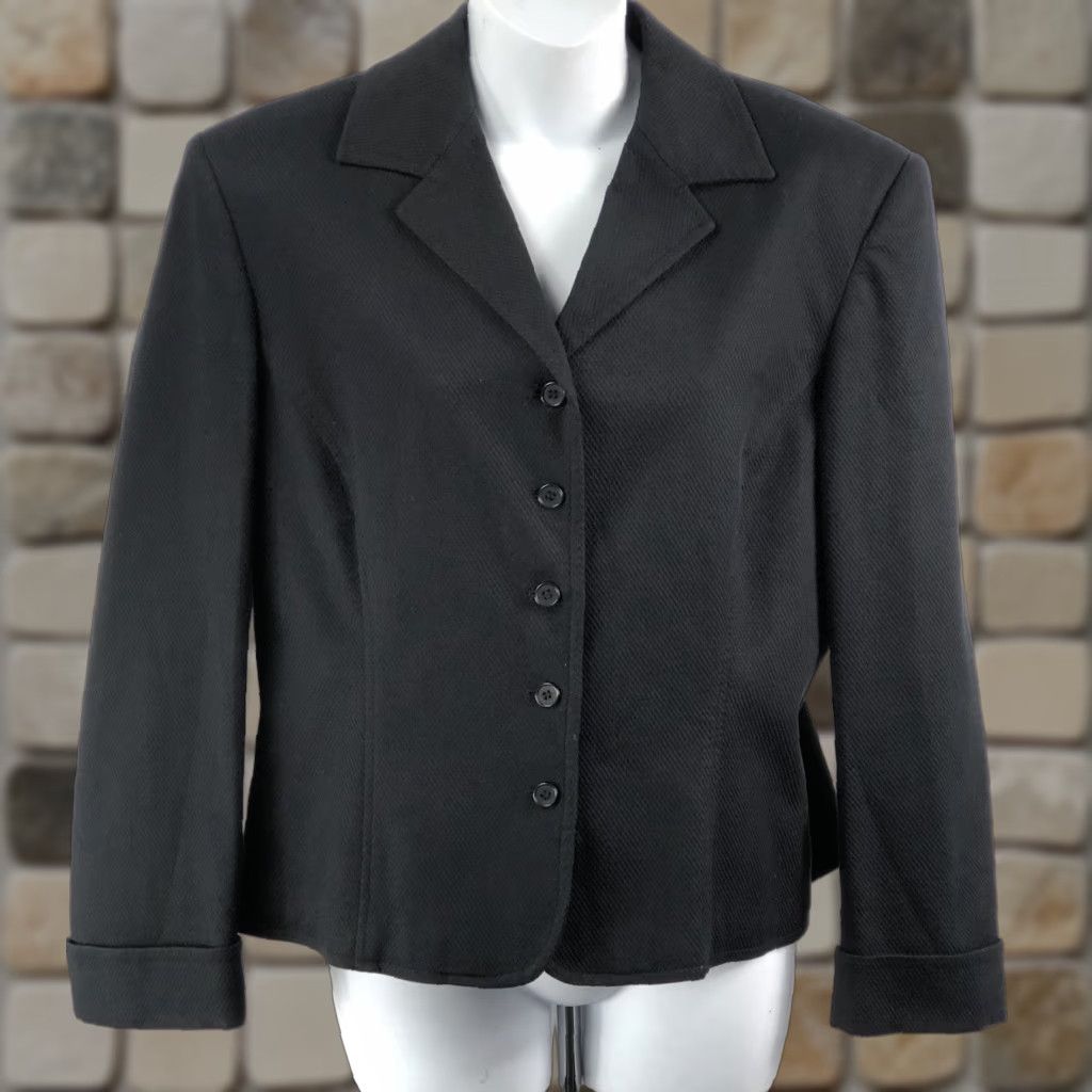 Jones New York Blazer Jacket Women Size 14 Black Notch Collar Long Sleeve Lined Career Office