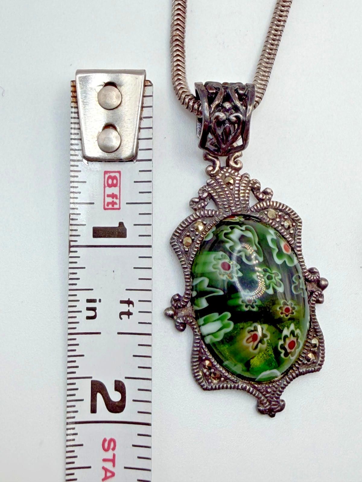 The Unbranded Brand Sterling Silver Millefiori Glass Pendant Necklace Heavy Size ONE SIZE - 8 Thumbnail