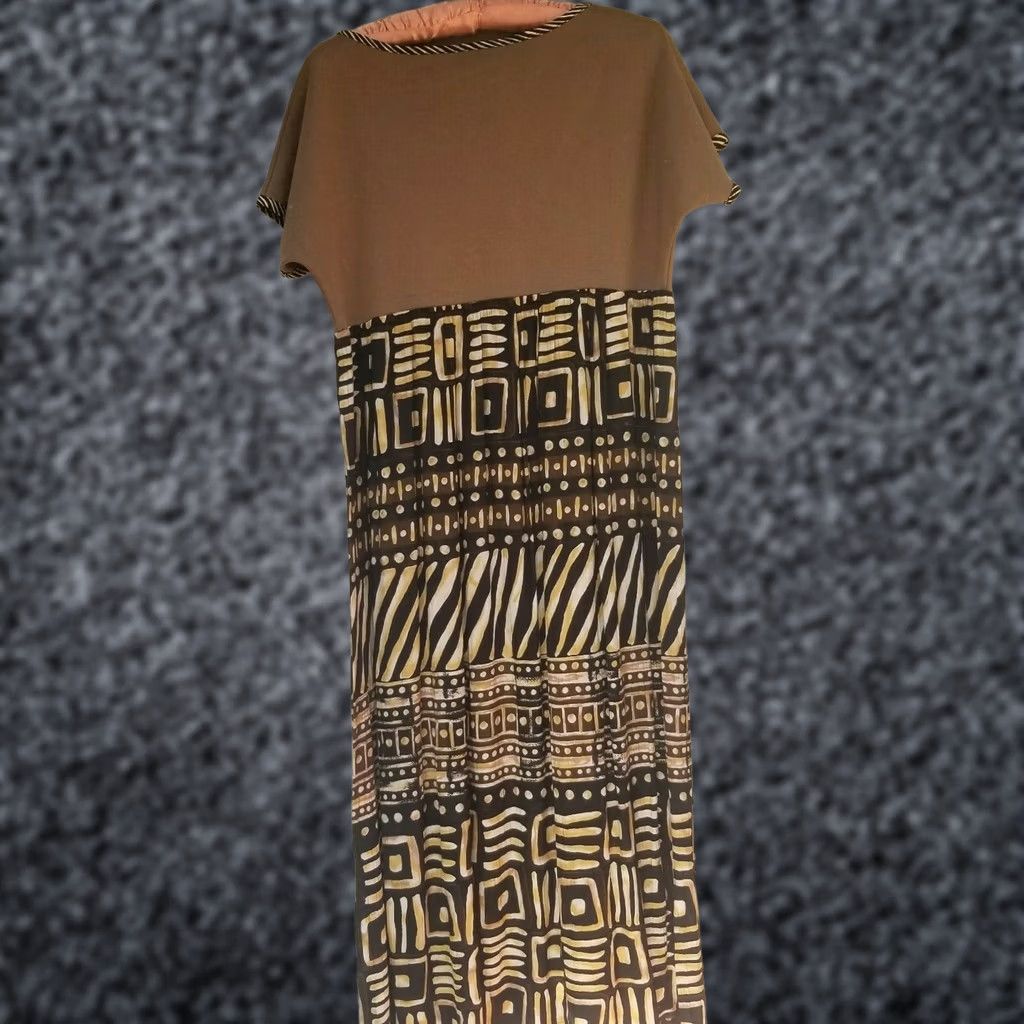 Vintage VINTAGE KD Spring Womens Shirt? Maxi Dress Brown Ethnic Design Short Sleeve 1 Regular XS? (invalid) Size 25" / US 0 / IT 36 - 1 Thumbnail