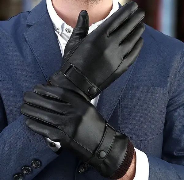 Japanese Brand Chiaki x Kino Men Gloves Black Pu Leather Winter Mittens Size ONE SIZE - 1 Thumbnail