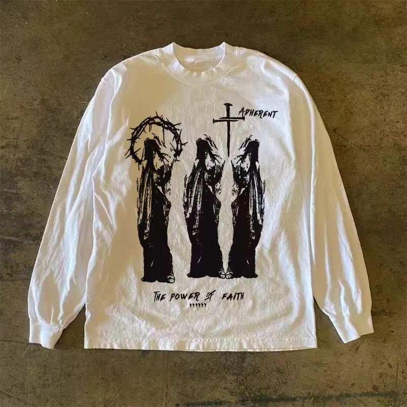 Vintage White retro street hip-hop printed long-sleeved t-shirt Size US M / EU 48-50 / 2 - 1 Thumbnail