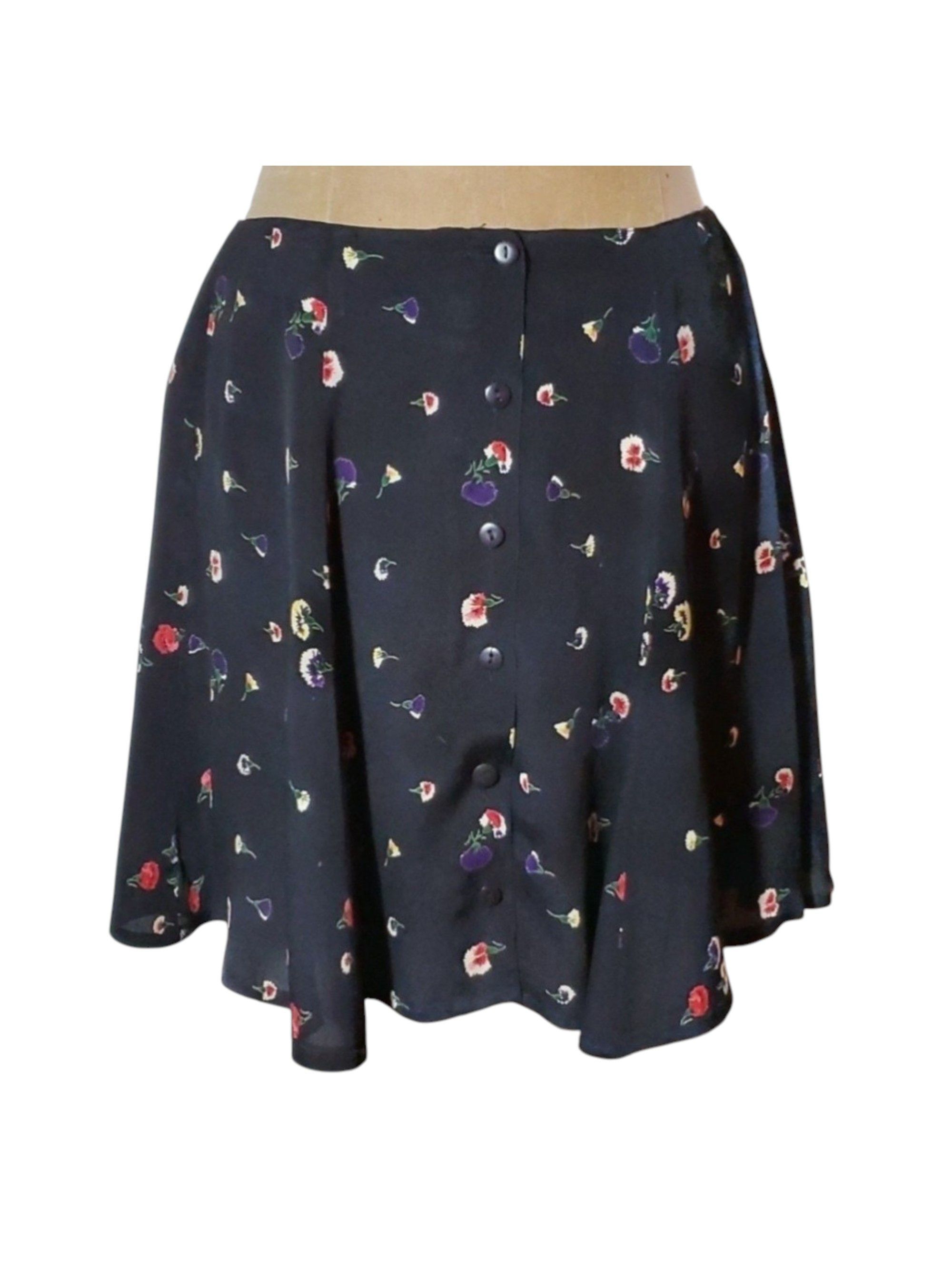 Warehouse Warehouse Size M Skirt Vintage Black Chiffon Flowers Ditzy Size 32" / US 10 / IT 46 - 1 Thumbnail