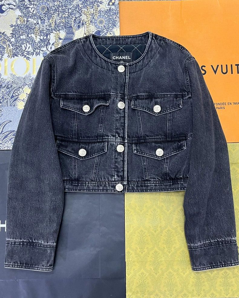 chanel Denim four-pocket cotton jacket