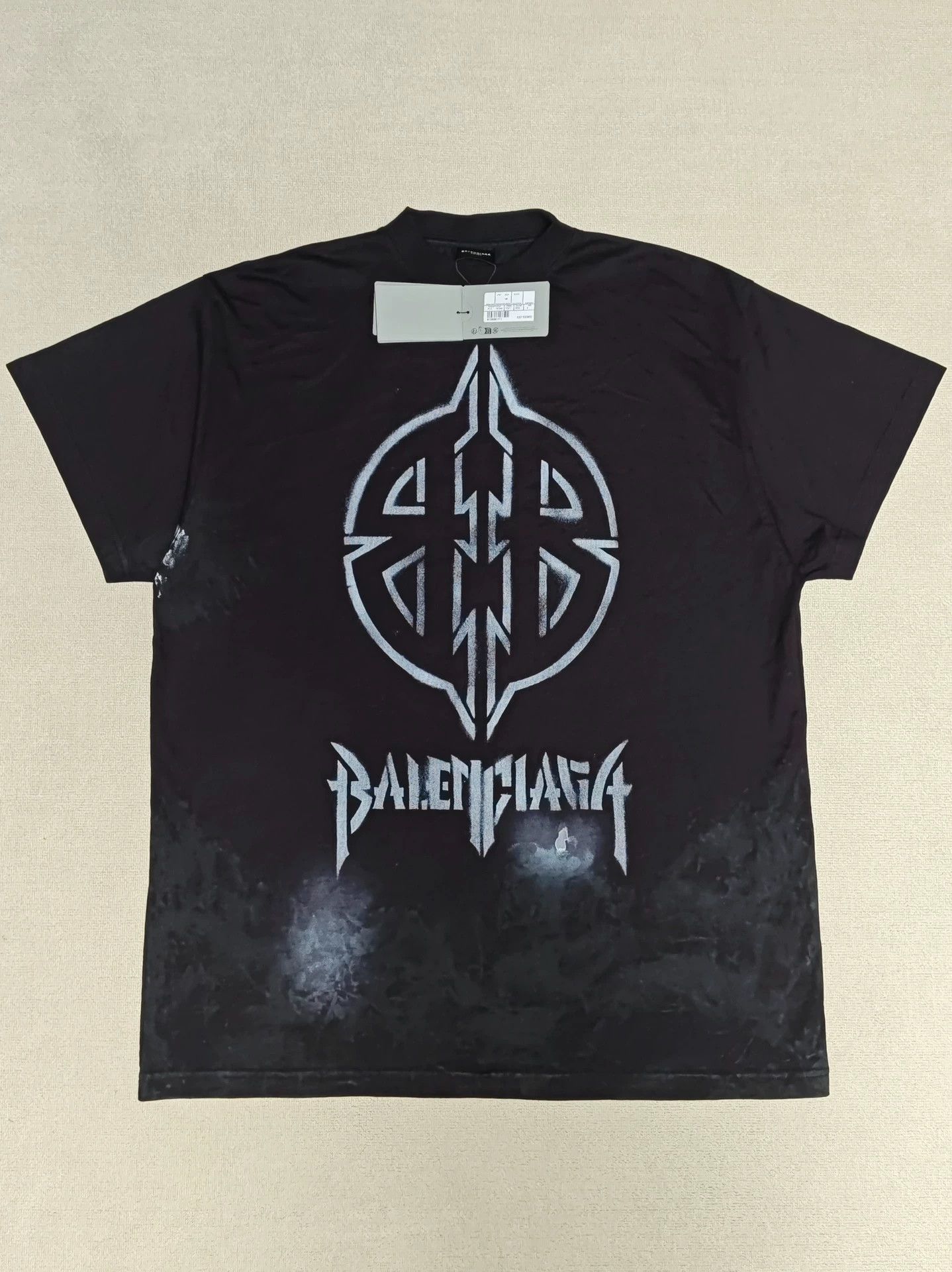 Balenciaga 24ss Dirty Stained Mud Stained Metal Bitcoin Double B Short  Sleeve