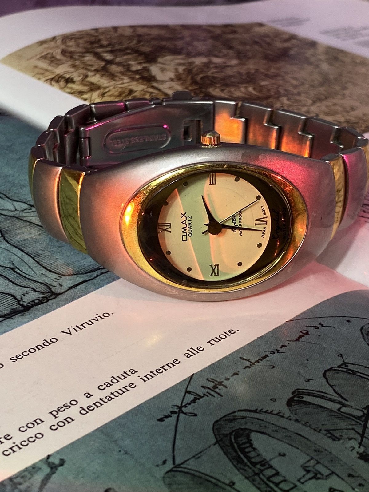 Japanese Brand × Jewelry × Vintage Futuristic Omax Crystal Watch Silver-Gold Size ONE SIZE - 2 Thumbnail
