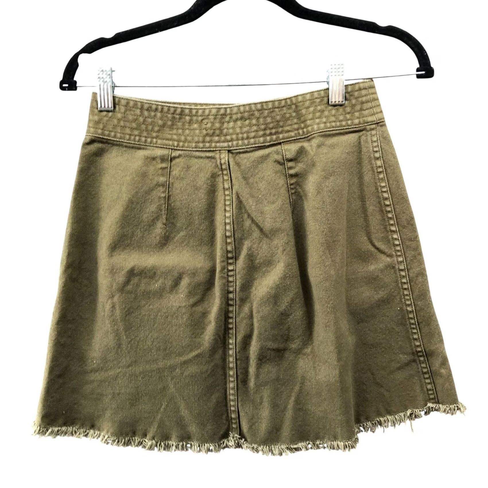 Madewell Madewell A-Line Mini Skirt Womens 00 Kale Army Green Button Front Raw Hem Size 24" / US 00 / IT 34 - 2 Thumbnail