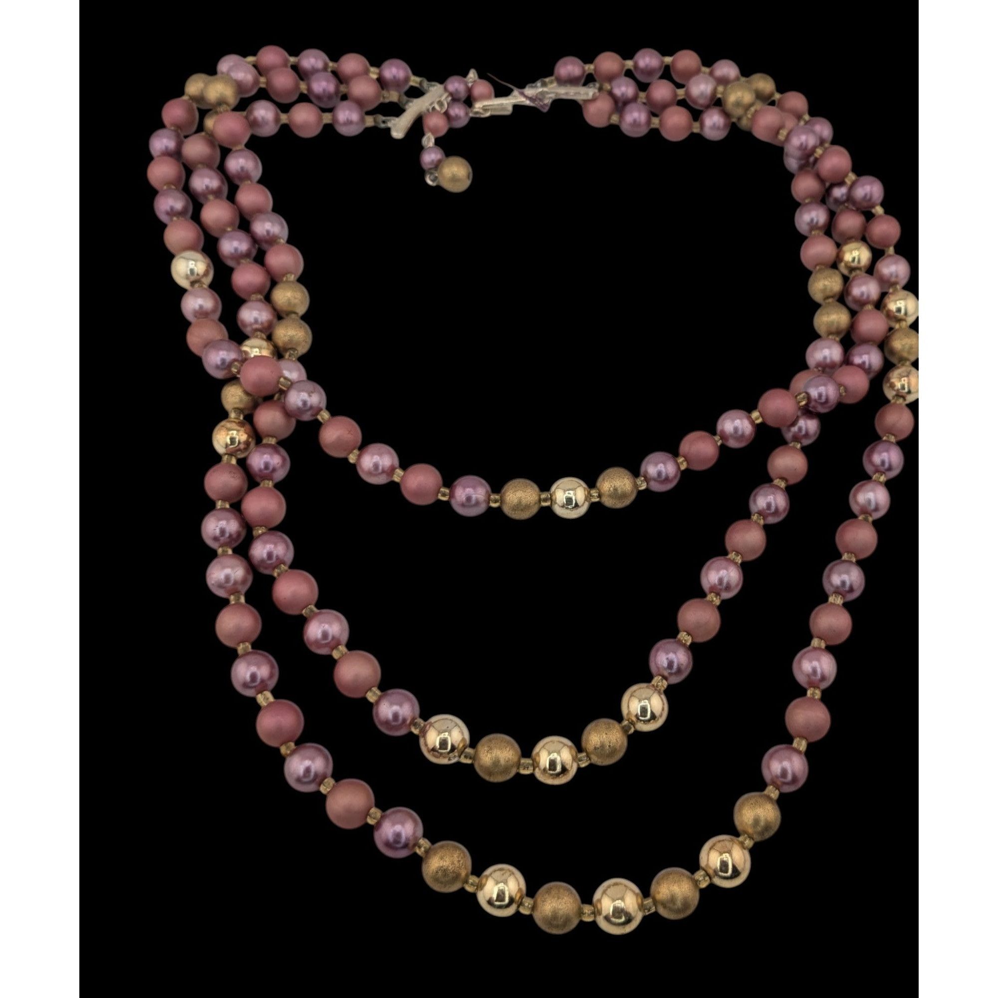 Other Vintage 3-Strand Rose & Gold Beaded Necklace Japan Size ONE SIZE - 2 Thumbnail