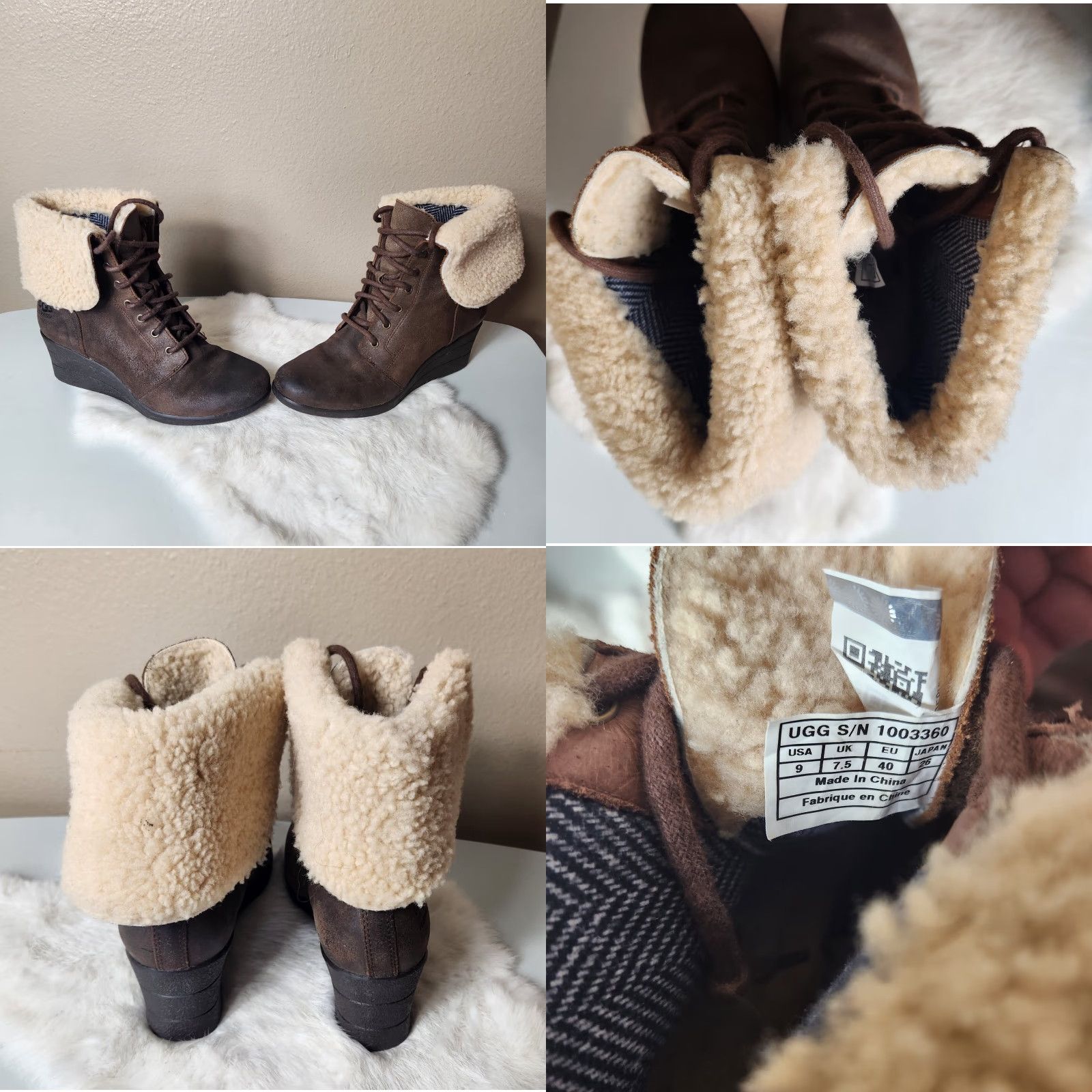 Ugg UGG Uptown Zea Brown Leather & Shearling Wedge Boots Women Size US 9 / IT 39 - 8 Thumbnail
