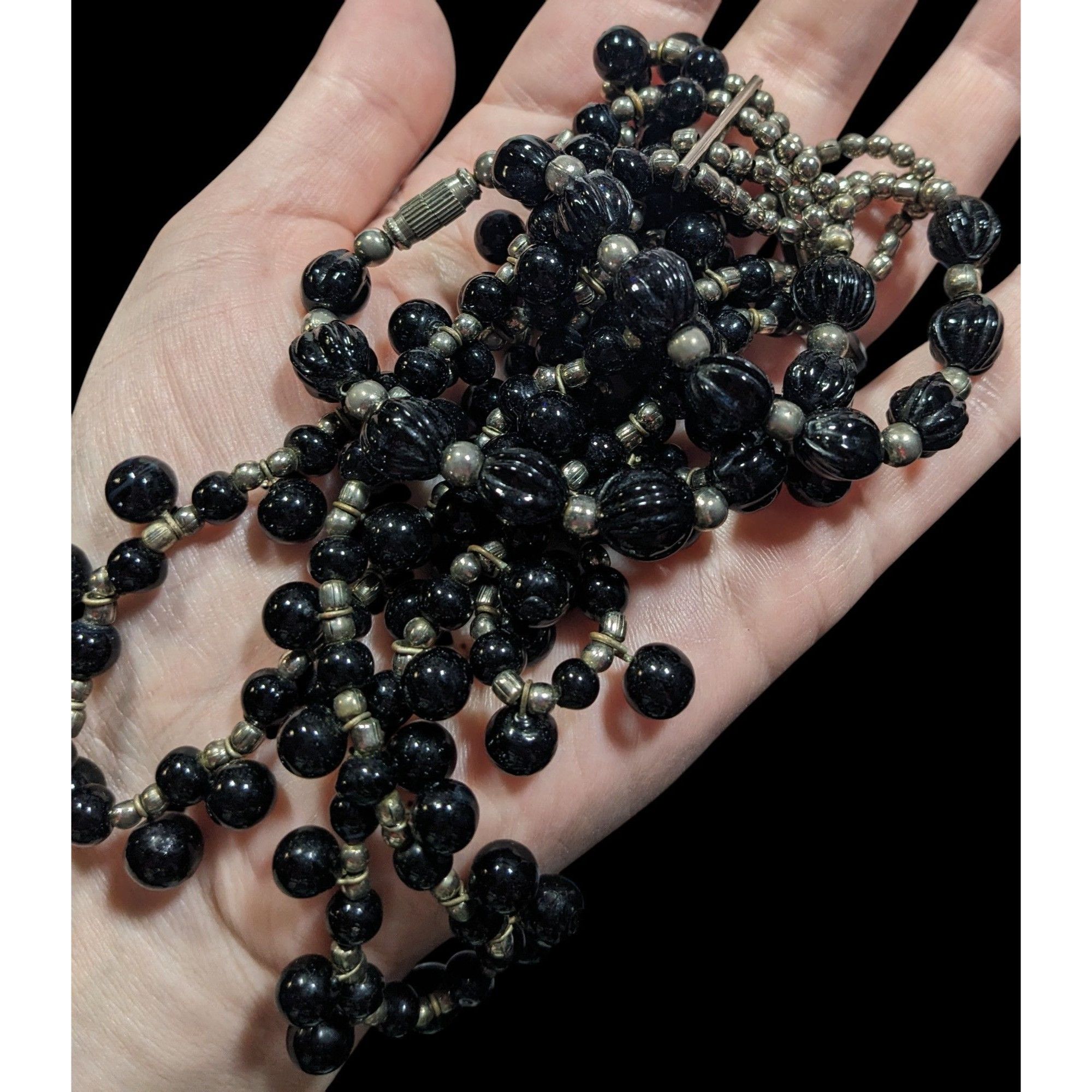 Other Vintage Gothic Black Glass And Silver Tone Beaded Layered Ne Size ONE SIZE - 6 Thumbnail