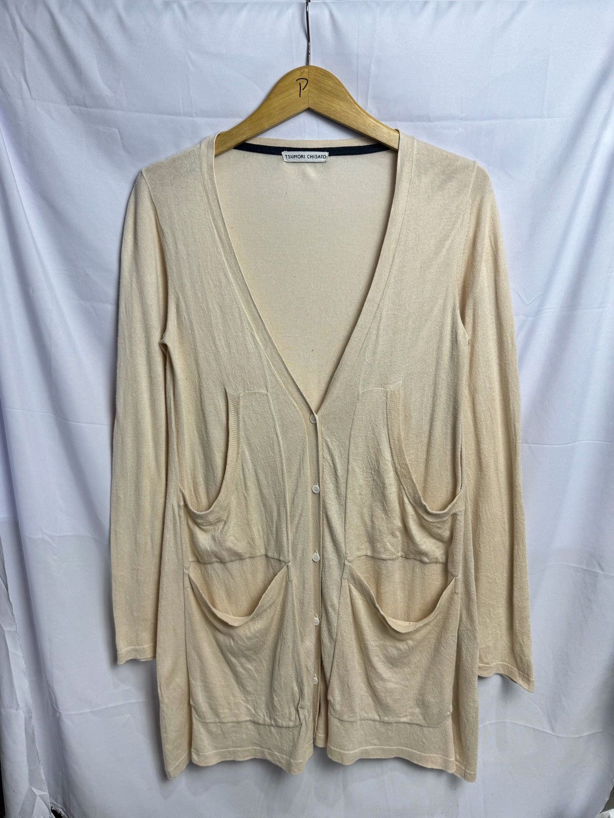 image of Avant Garde x Issey Miyake Tsumori Chisato Long Cardigan 4 Pocket in Cream, Men's (Size Medium)