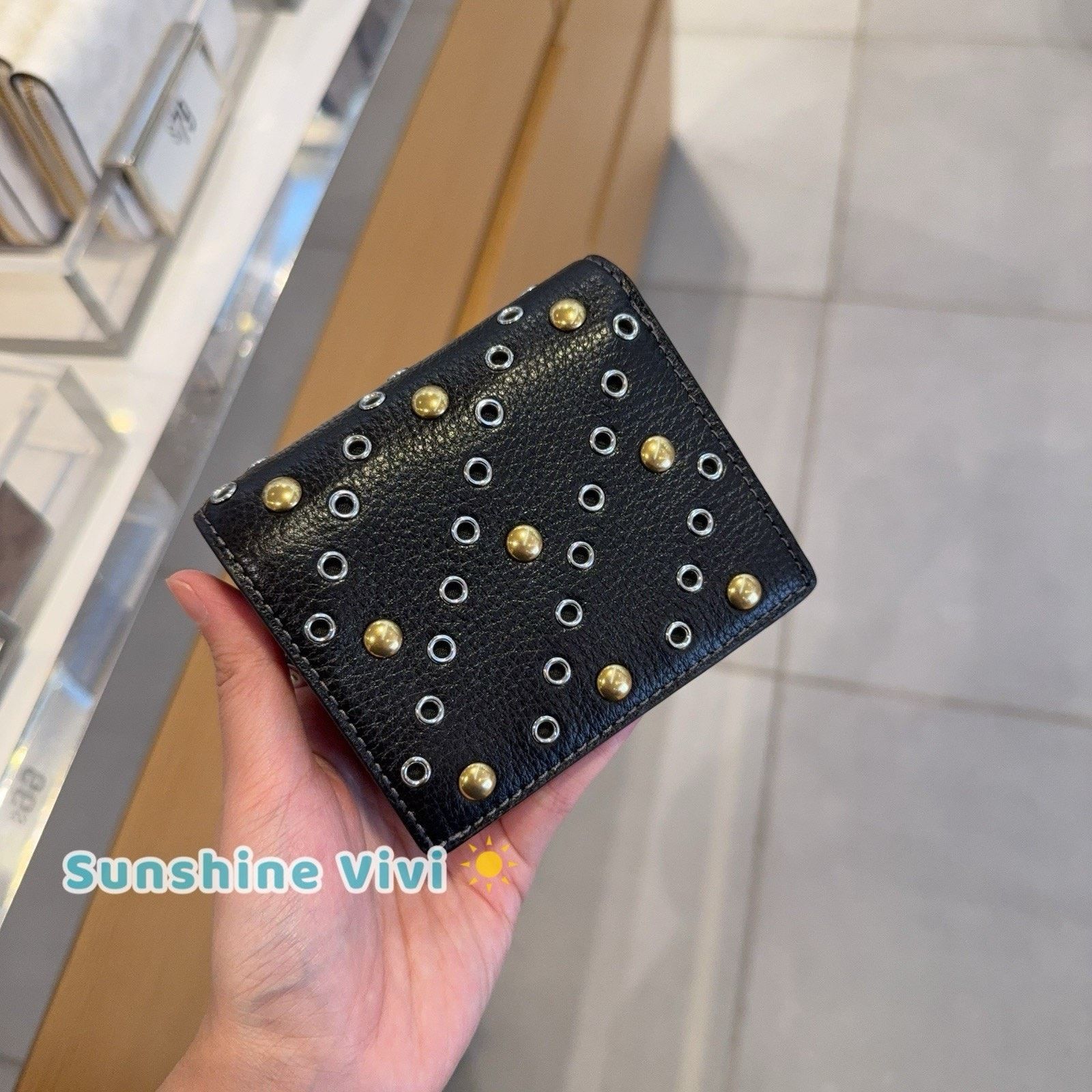 Coach NWT Coach Snap Wallet With Rivets CCL78 Black Silver Size ONE SIZE - 2 Thumbnail