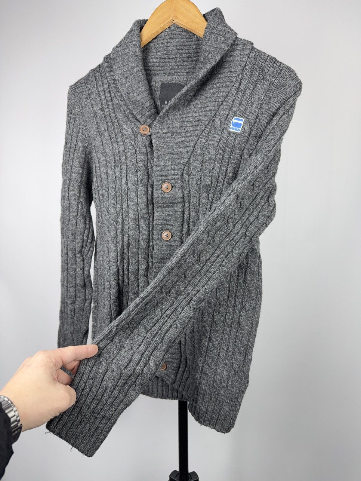 G-Star 00s Y2K G-Star RAW Cable Knit Shawl Cardigan Wool Blend Size US S / EU 44-46 / 1 - 5 Thumbnail