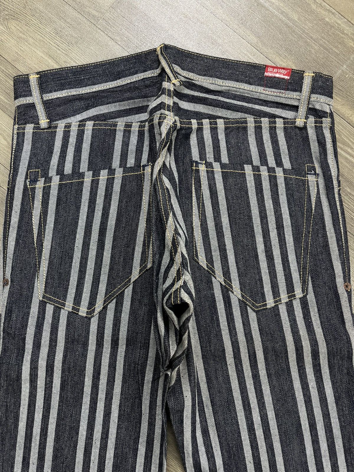 Japanese Brand Vintage Blue Way Japan Striped Indigo Denim Flared Jeans Size US 33 - 15 Thumbnail