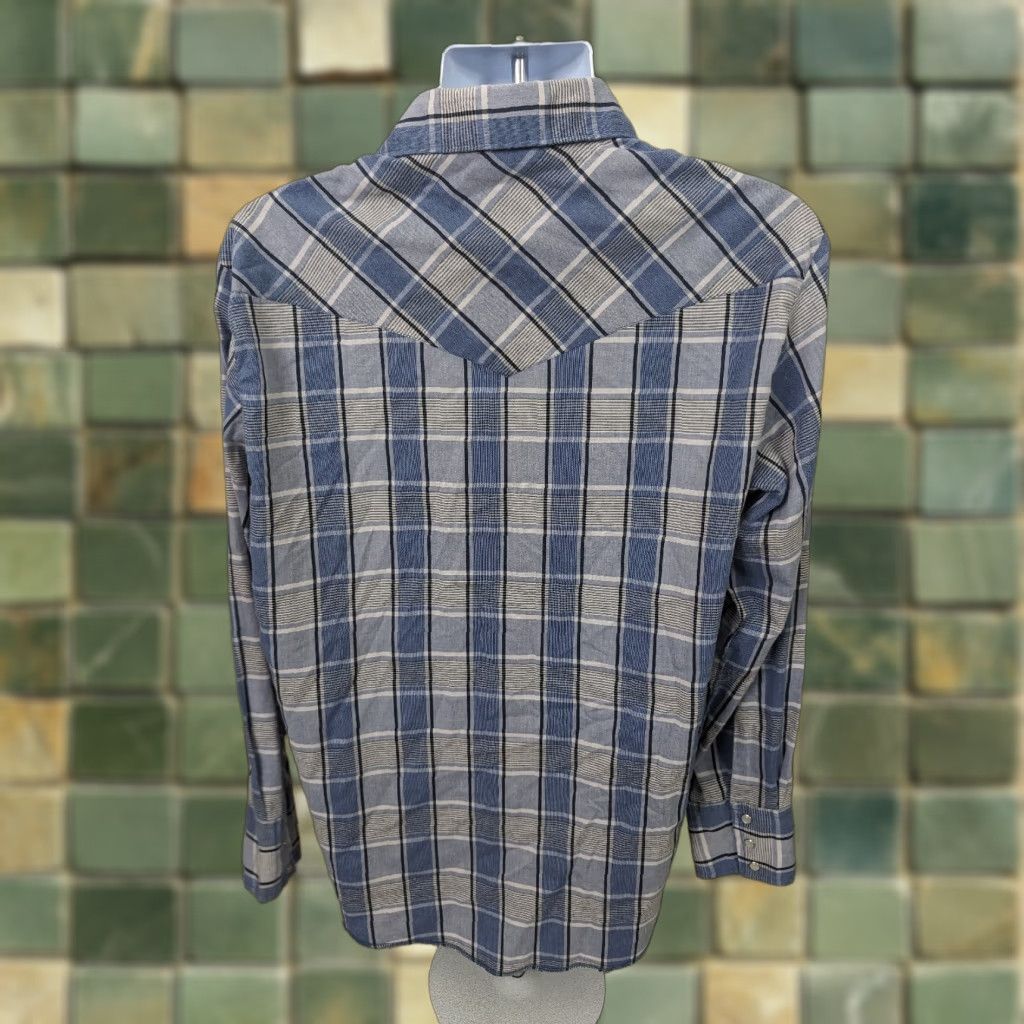 Wrangler VINTAGE Wrangler Western Shirt Mens XL Blue Silver Plaid Pearl Snap Button T6F Size US XL / EU 56 / 4 - 1 Thumbnail