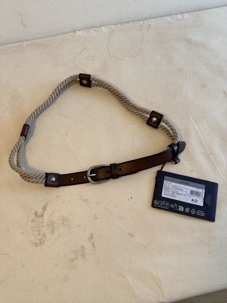 Prada Men's Leather And Rope Belt Size 32 - 1 Thumbnail