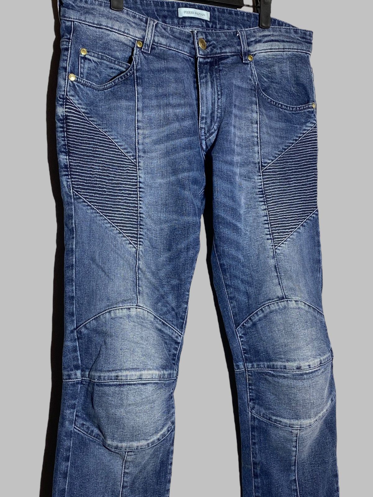 Pierre Balmain 🔥 PIERRE BALMAIN MOTO BIKER DENIM Y2K RARE DISTRESSED JEANS Size US 34 / EU 50 - 3 Thumbnail
