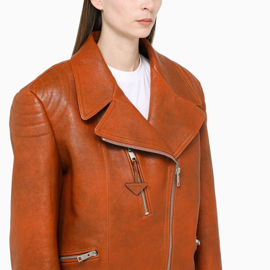 Prada o1d2blof0924 Leather Biker Jacket in Brown Size S / US 4 / IT 40 - 4 Thumbnail