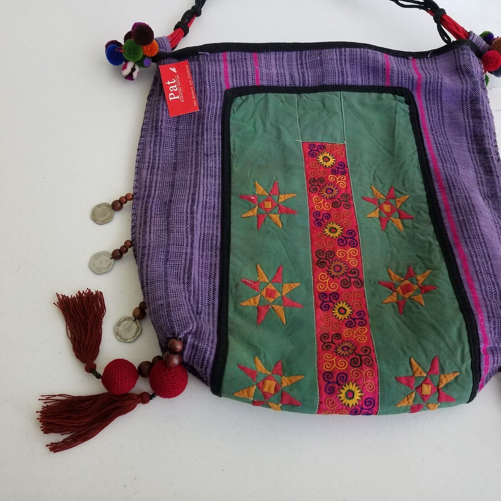 Vintage Pat Hilltribe Handmade Hippie Boho Bag Purse Handbag Tribal Size ONE SIZE - 3 Thumbnail