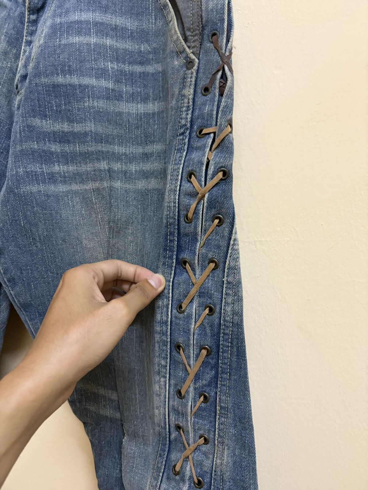 If Six Was Nine Vintage Nylaus Design Flare Jeans Parachute Denim Style Size US 30 / EU 46 - 8 Thumbnail