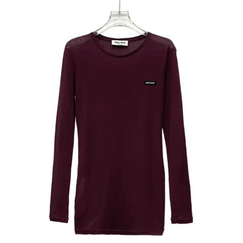 Miu Miu Wine Red Cotton Long Sleeve Top 0089