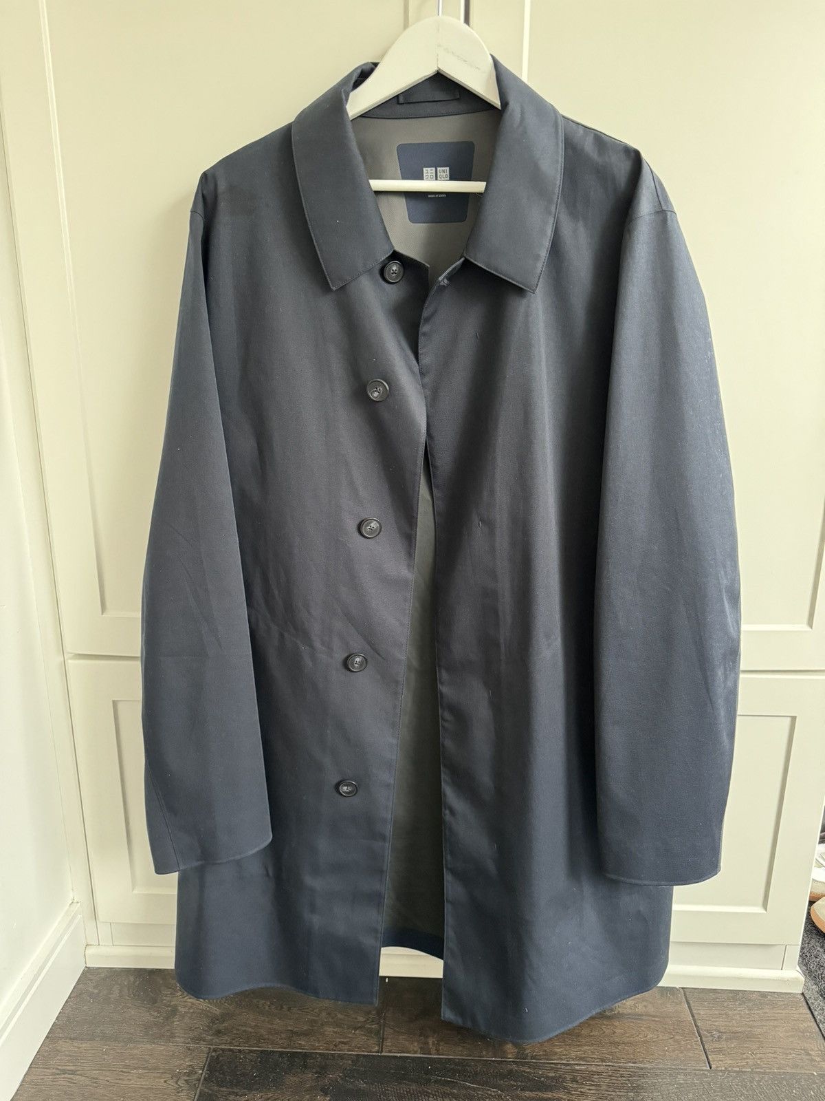image of Uniqlo Navy Blue Single Breasted Rain Coat, Men's (Size Large)