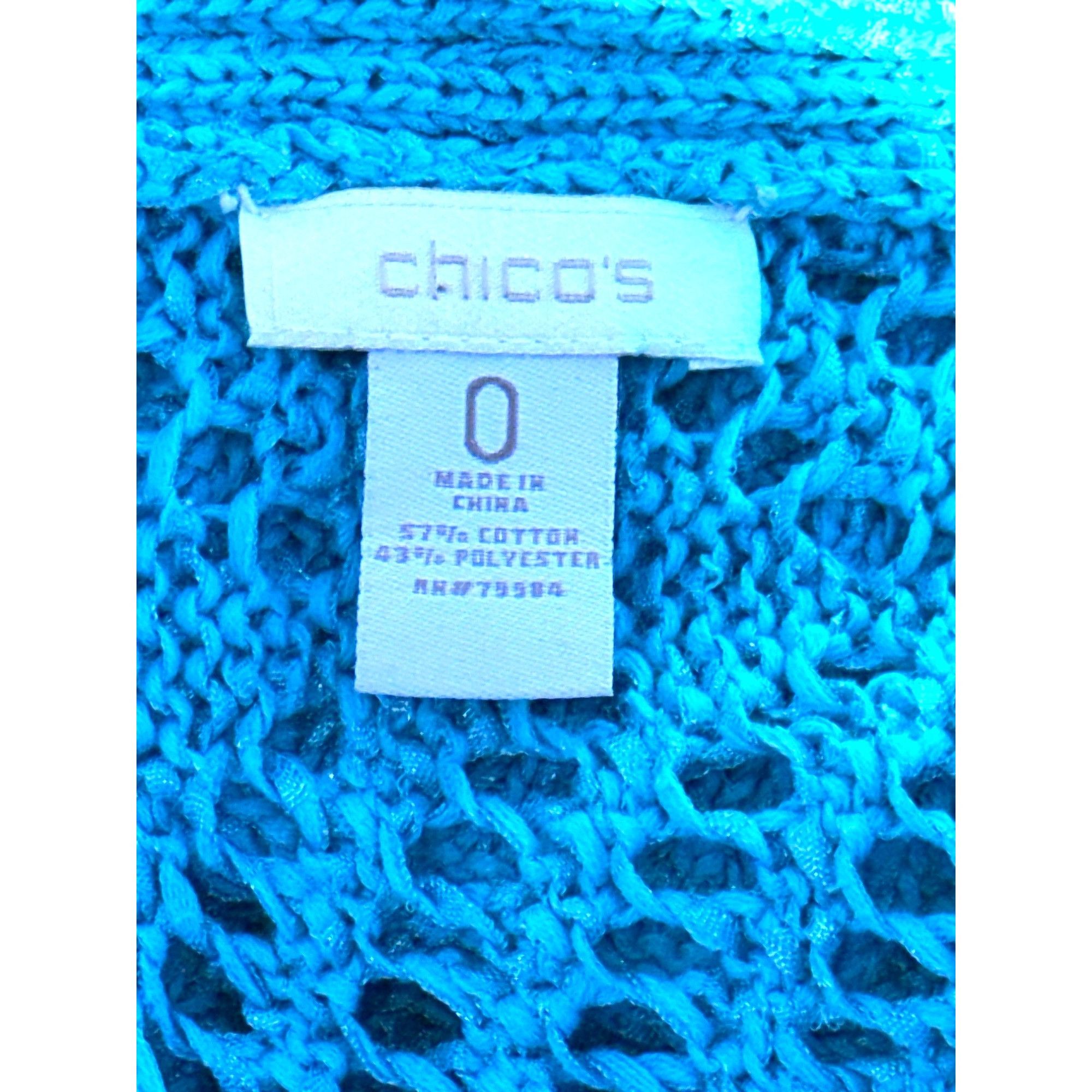 Chicos Chicos Halo Open Knit Riviera Pullover Aqua Blue Short Sleev Size L / US 10 / IT 46 - 5 Thumbnail
