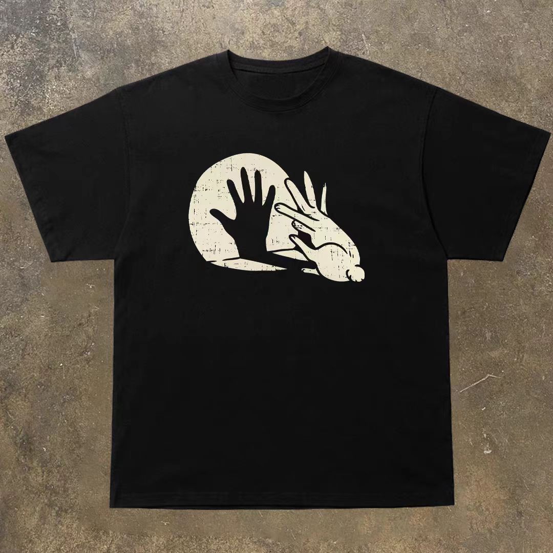 Japanese Brand × Vintage Black Loose Finger Rabbit Print Street Short Sleeve T-Shirt Size US M / EU 48-50 / 2 - 1 Thumbnail