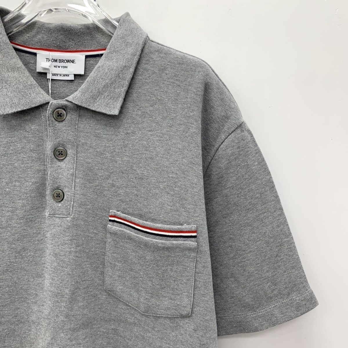 Thom Browne THOM BROWNE Gray Striped Cotton Short Sleeve Polo Shirt Size US L / EU 52-54 / 3 - 3 Thumbnail
