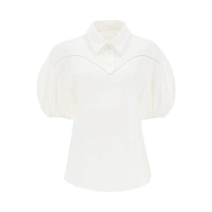 image of Chloe O1S22I1N0424 Ballon Sleeve Blouse Cotton In White, Women's (Size XS)