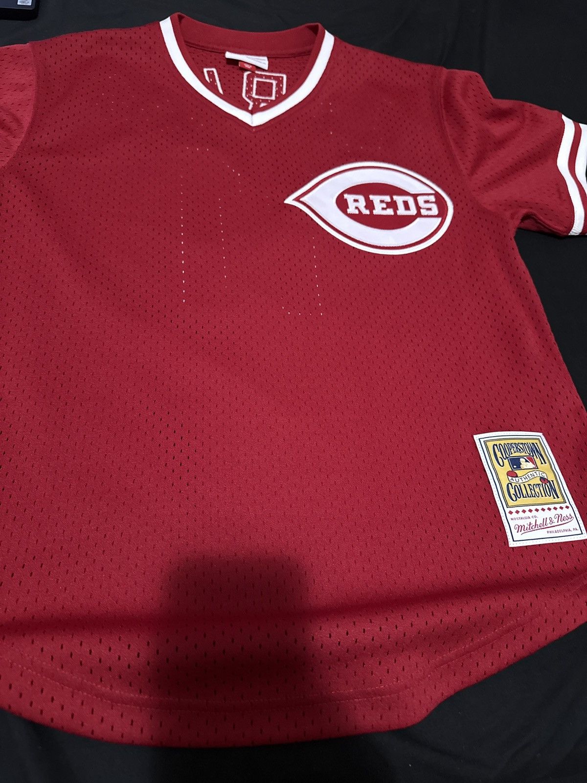 image of Mitchell Ness Barry Larkin Cincinnati Reds Batting Practice Jersey in Red/White, Men's (Size Medium