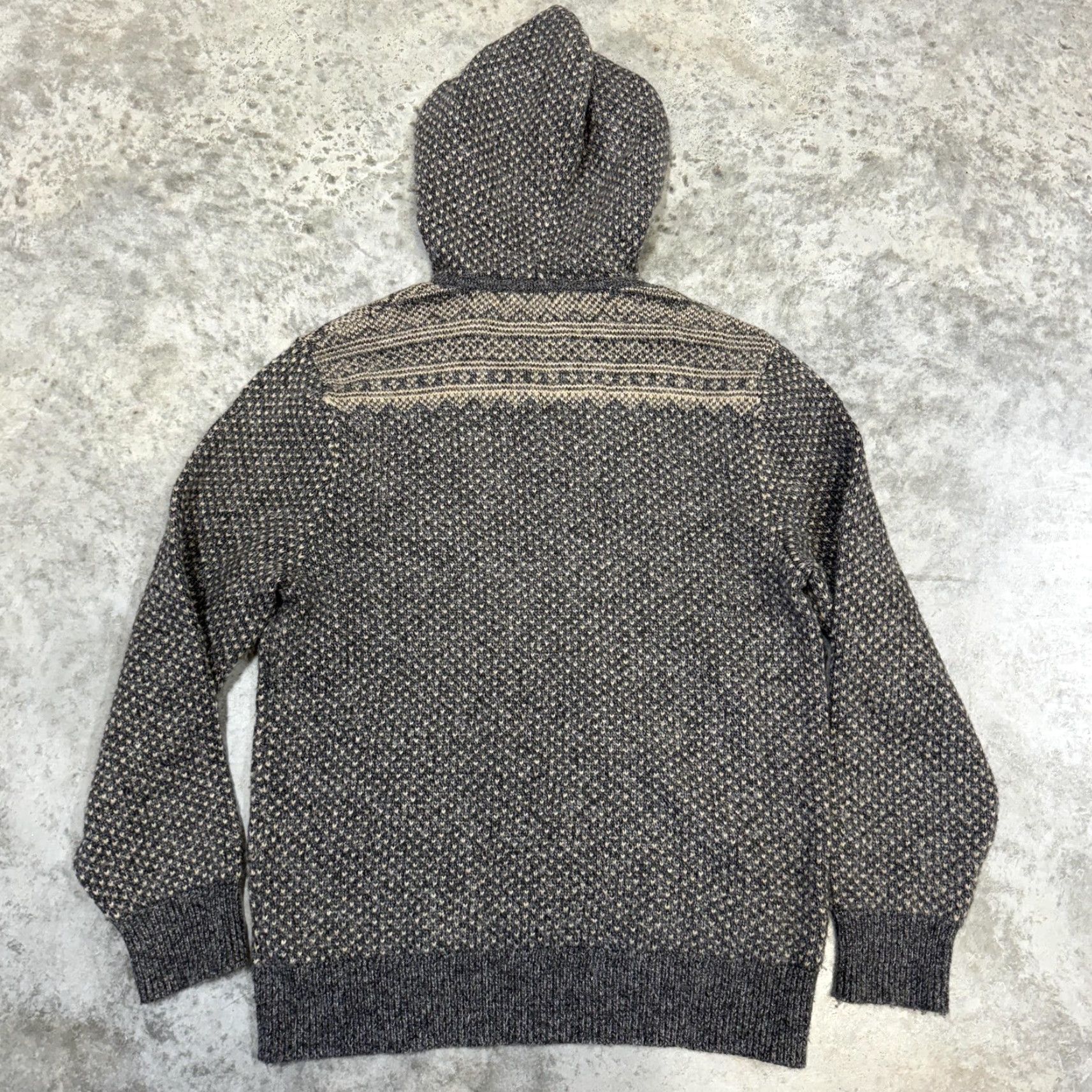 Vintage J. Crew Mercantile Sweater Mens Large Gray Fair Isle Hooded Knit Wool Pullover Size US L / EU 52-54 / 3 - 6 Thumbnail