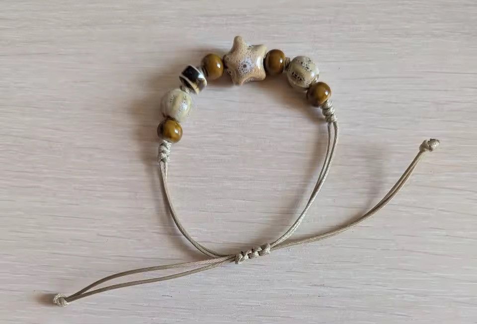 Jewelry Ceramic & Wax Cord Bracelet | Adjustable, Artistic Design Size ONE SIZE - 4 Thumbnail