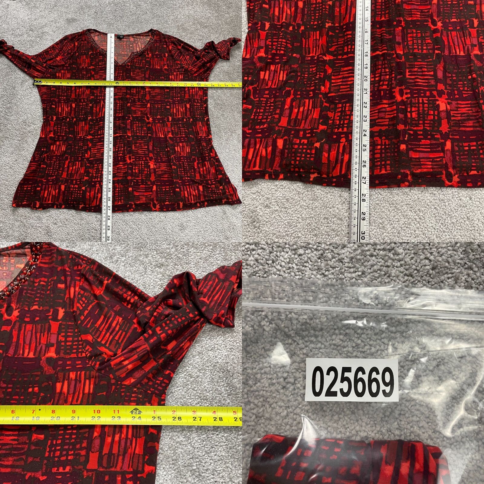Vintage Rafaella Shift Dress Womens 2XL Red Black Geometric V-Neck Long Sleeve Beaded Dress Size XXL / US 16-18 / IT 52-54 - 8 Thumbnail