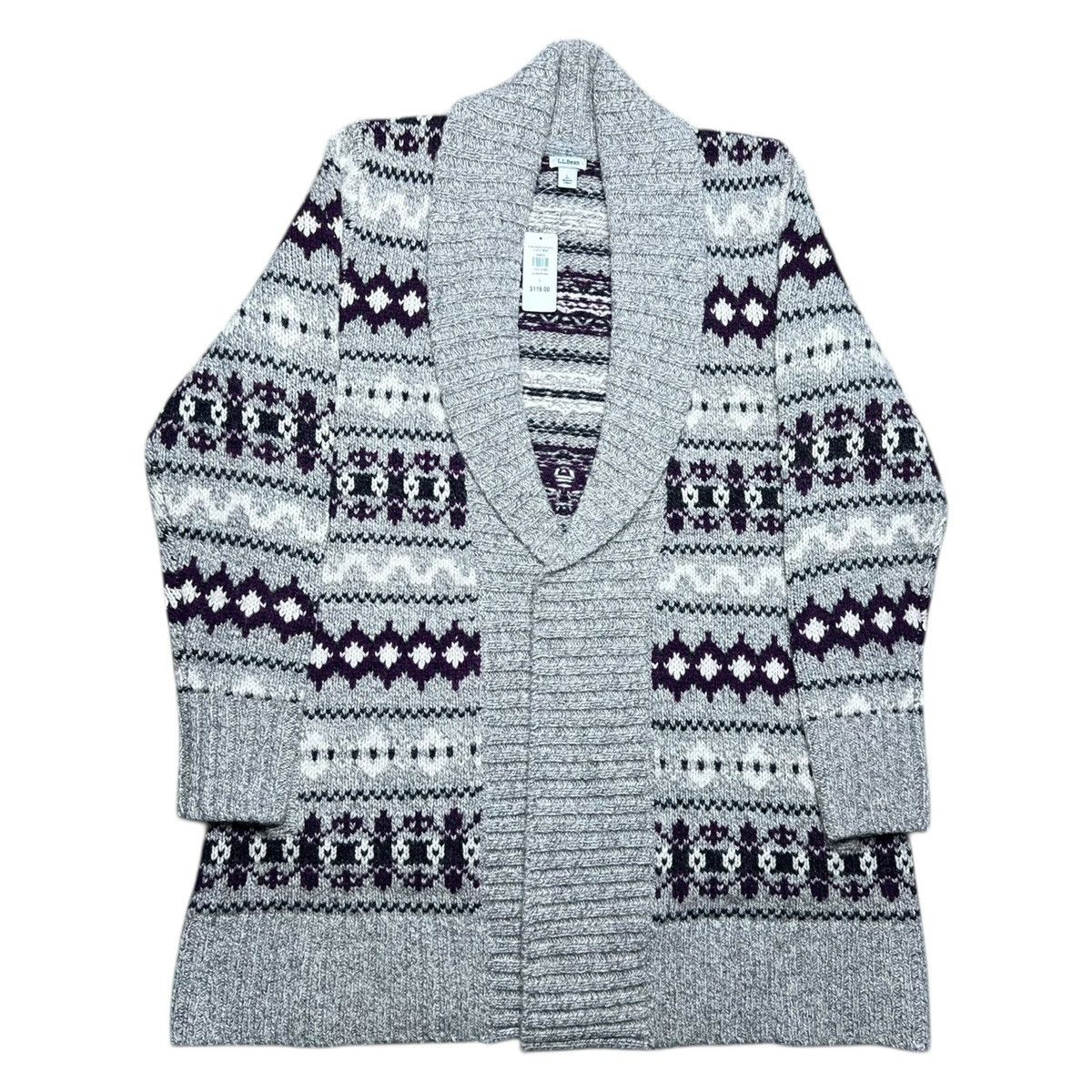 L.L. Bean NWT LL Bean 100% Lambs Wool Fair Isle Long Sweater Cardigan Size L / US 10 / IT 46 - 1 Thumbnail