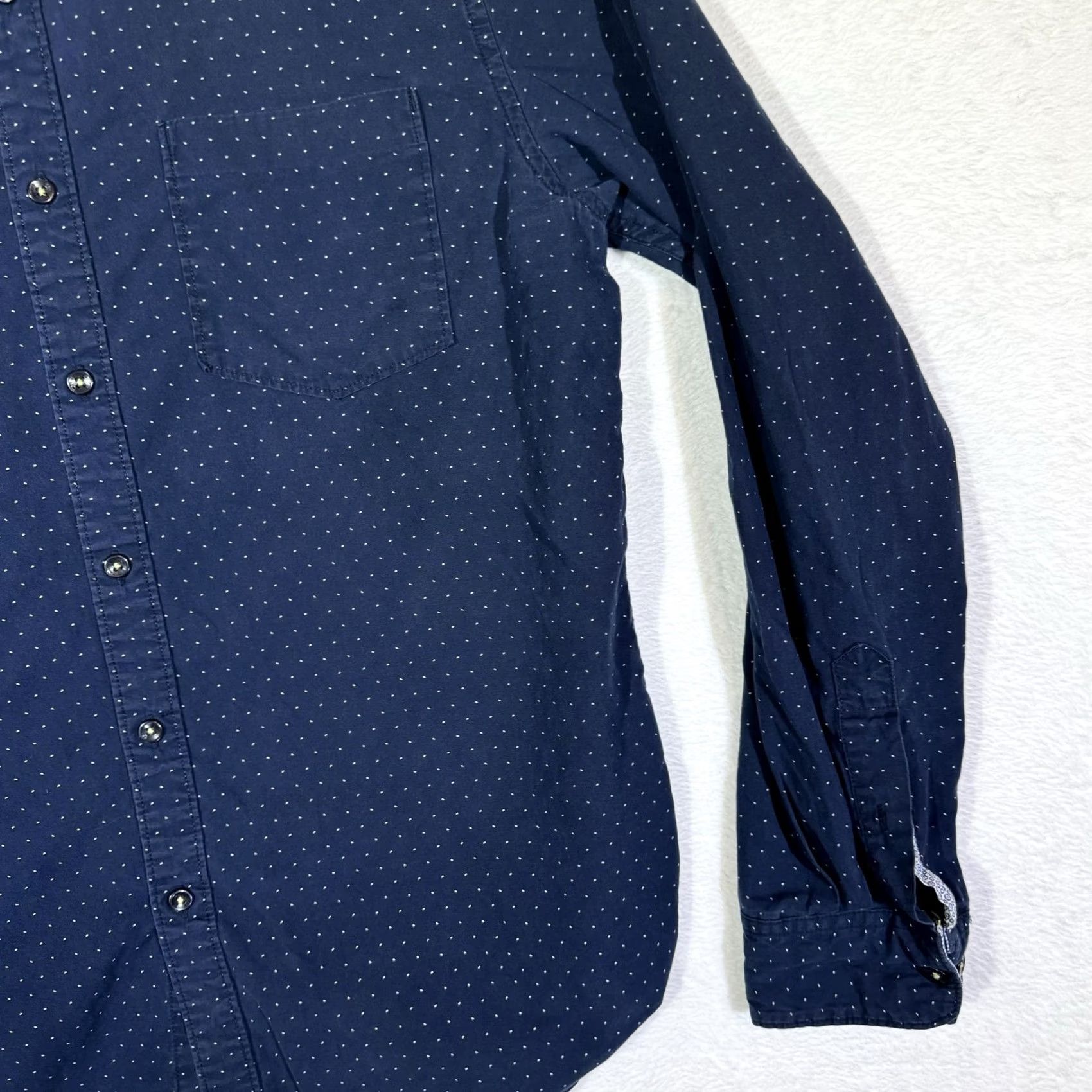 Vintage Cactus Man Shirt Mens Large Slim Fit Button Down Long Sleeve Polka Dot Cotton Blue Size 42R - 6 Thumbnail