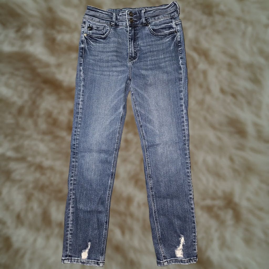 Vintage KanCan Jeans Juniors 9/28 Blue Mid Rise Skinny Distressed Stretch Denim Pants Size 30" / US 8 / IT 44 - 1 Thumbnail