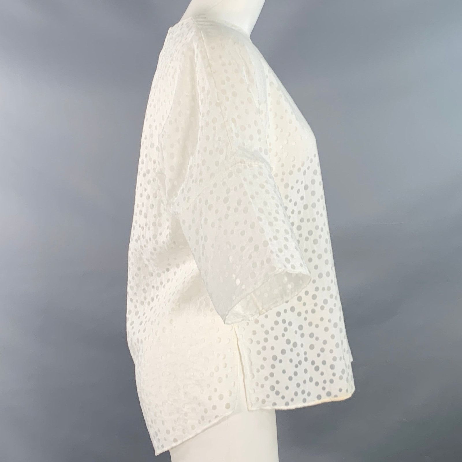 Akris 6 White Viscose Blend Dots Short Sleeve Crew Neck Casual Top Size M / US 6-8 / IT 42-44 - 3 Thumbnail