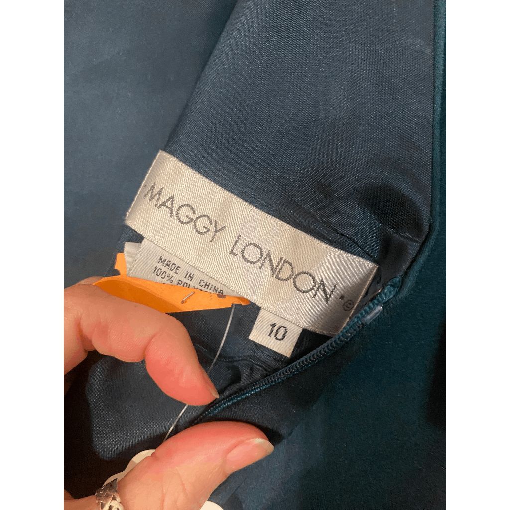 Other Maggy London Emerald Green Midi Satin Jeweled Detailing Dres Size L / US 10 / IT 46 - 5 Thumbnail
