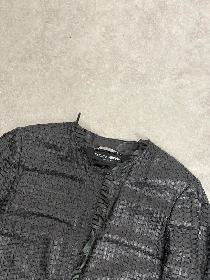 Dolce & Gabbana 2000s Dolce & Gabbana Woven Black Leather Jacket Size US XS / EU 42 / 0 - 4 Thumbnail