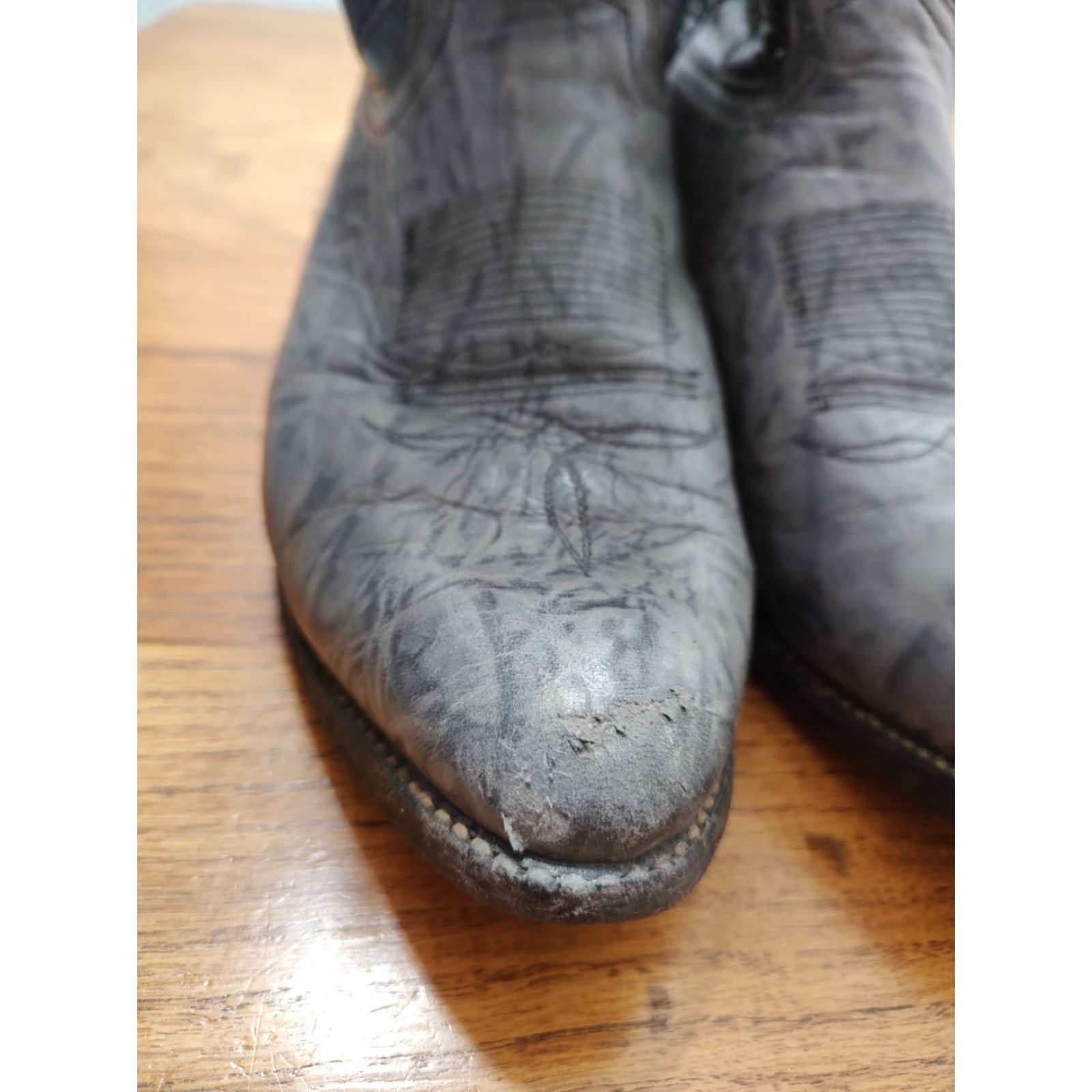 VINTAGE Abilene Cowboy Boots Mens 10.5 D Gray Marble Western Boots 6725