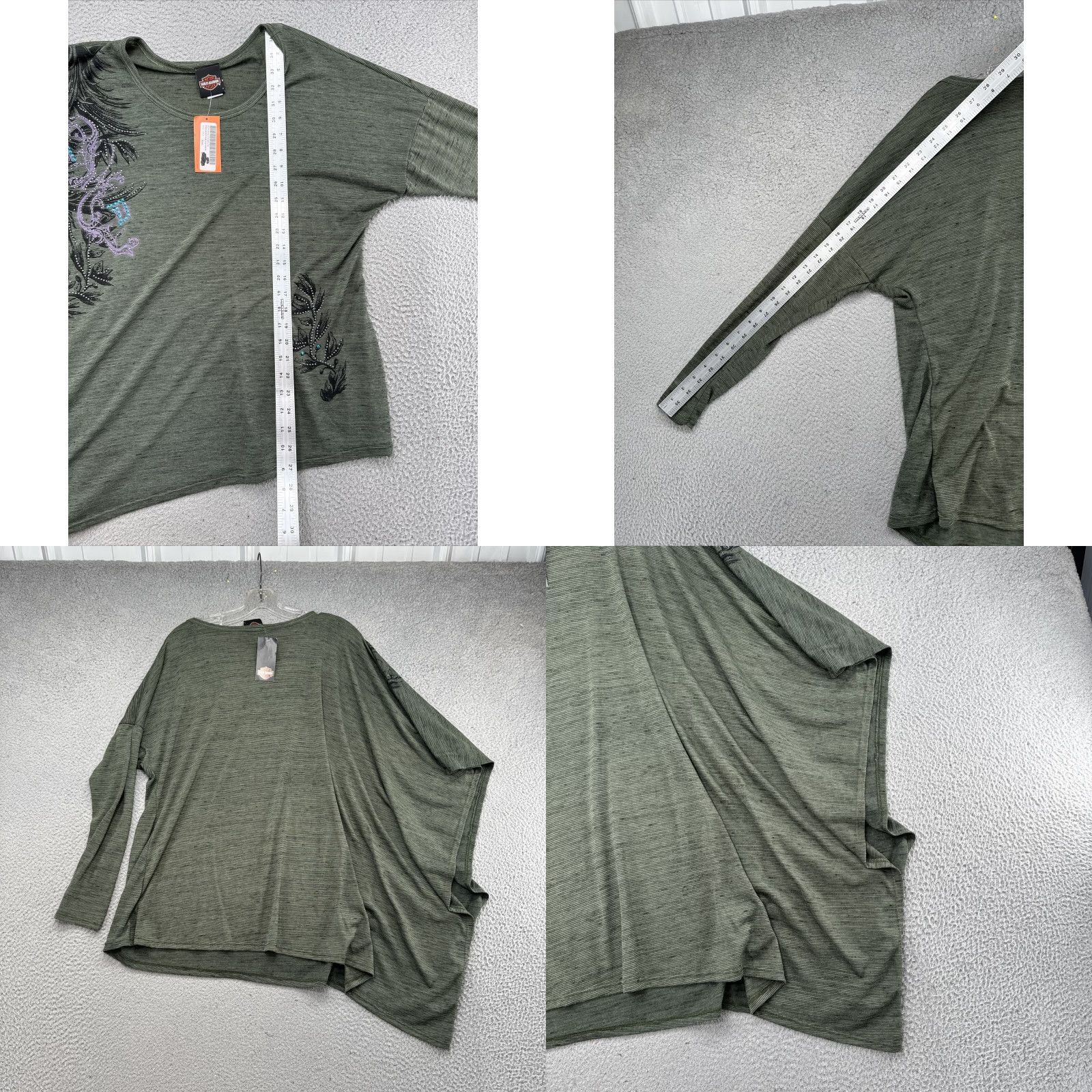 Harley Davidson Harley-Davidson Women's Foliage Long Sleeve Scoop Neck Poncho Shirt XL Green Burnout, T-Shirt, Cotton Blend, Regular, Vintage? Size XL / US 12-14 / IT 48-50 - 8 Thumbnail
