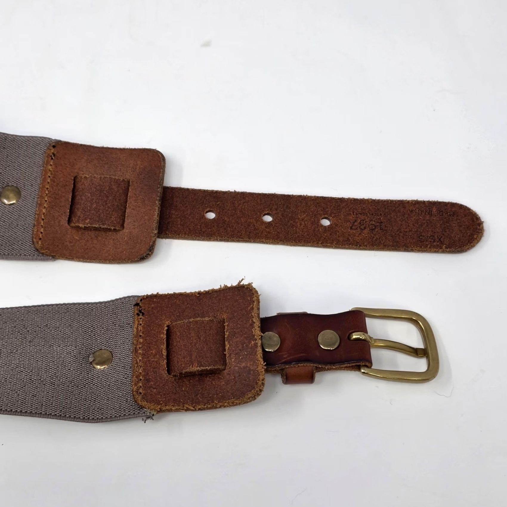 Vintage 1937 Accessories Leather and Elastic Belt Womens XS/S Brown Tan Brass Buckle USA Belt Accessories XS/S Brown Tan Brass Buckle USA Size ONE SIZE - 3 Thumbnail