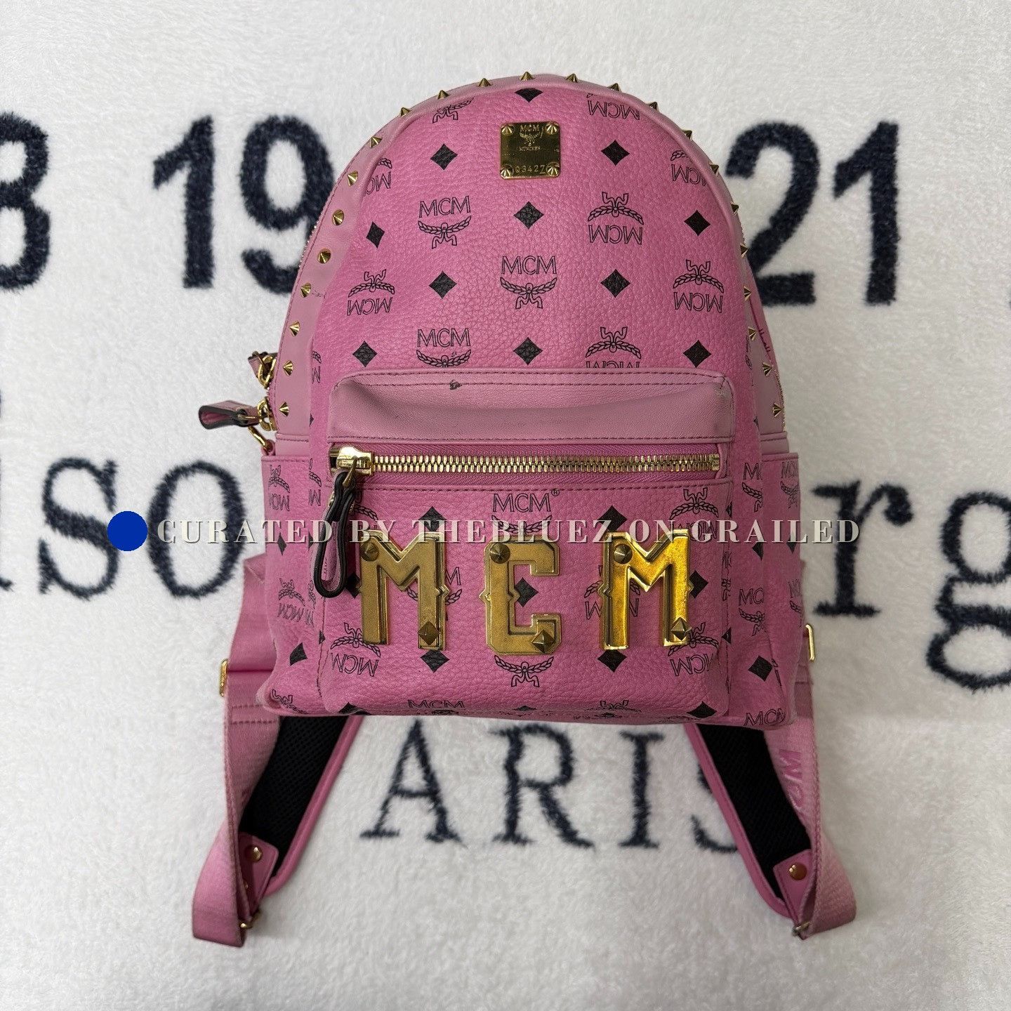 MCM Studs Backpack Daypack Camouflage Pattern pink Calfskin Women Small Stark Side Studs Backpack in Visetos Pink | MCM ®US main image 2