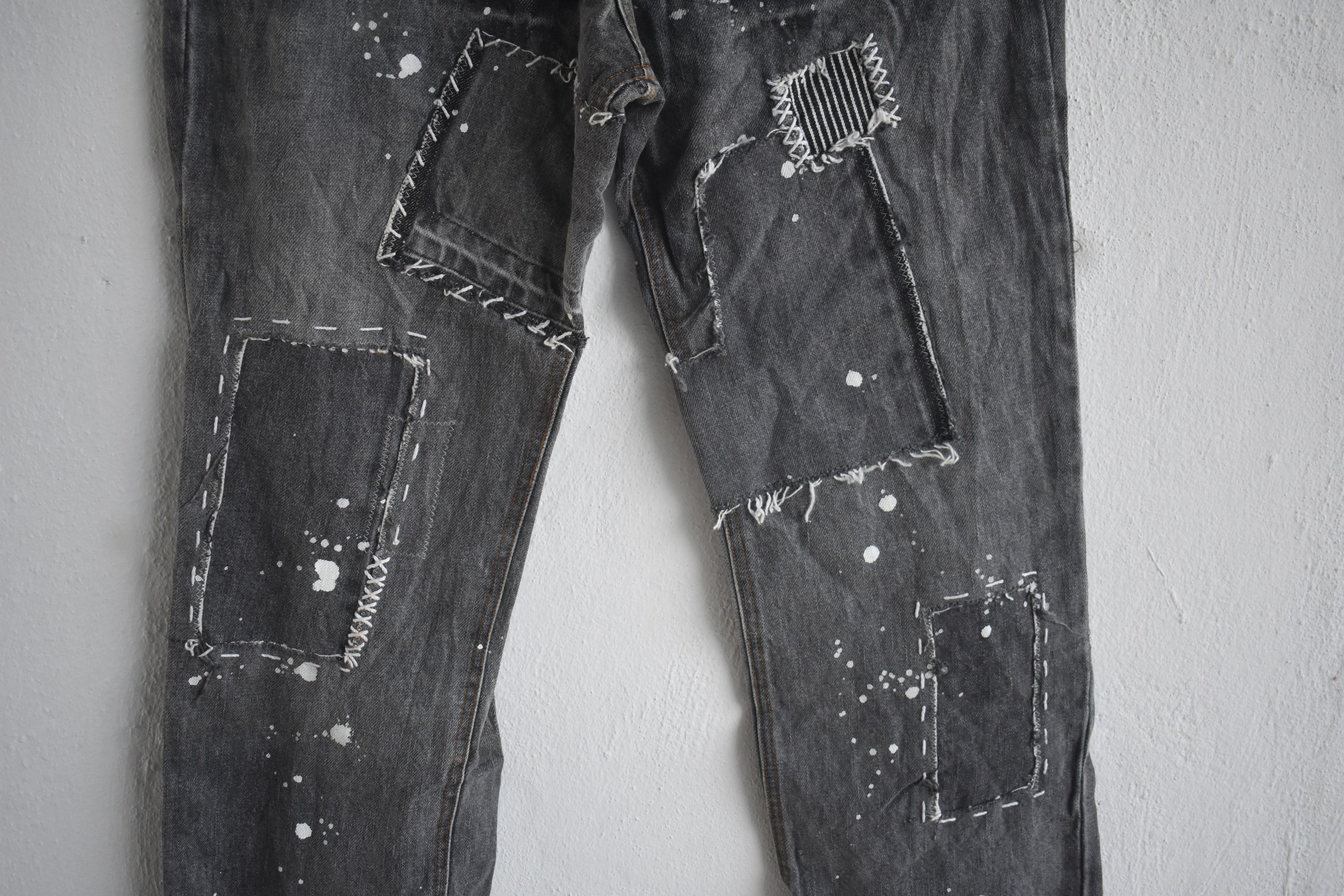 Japanese Brand Wide Leg Distress Paint Patchwork Jeans Pants W31 Size US 31 - 3 Thumbnail