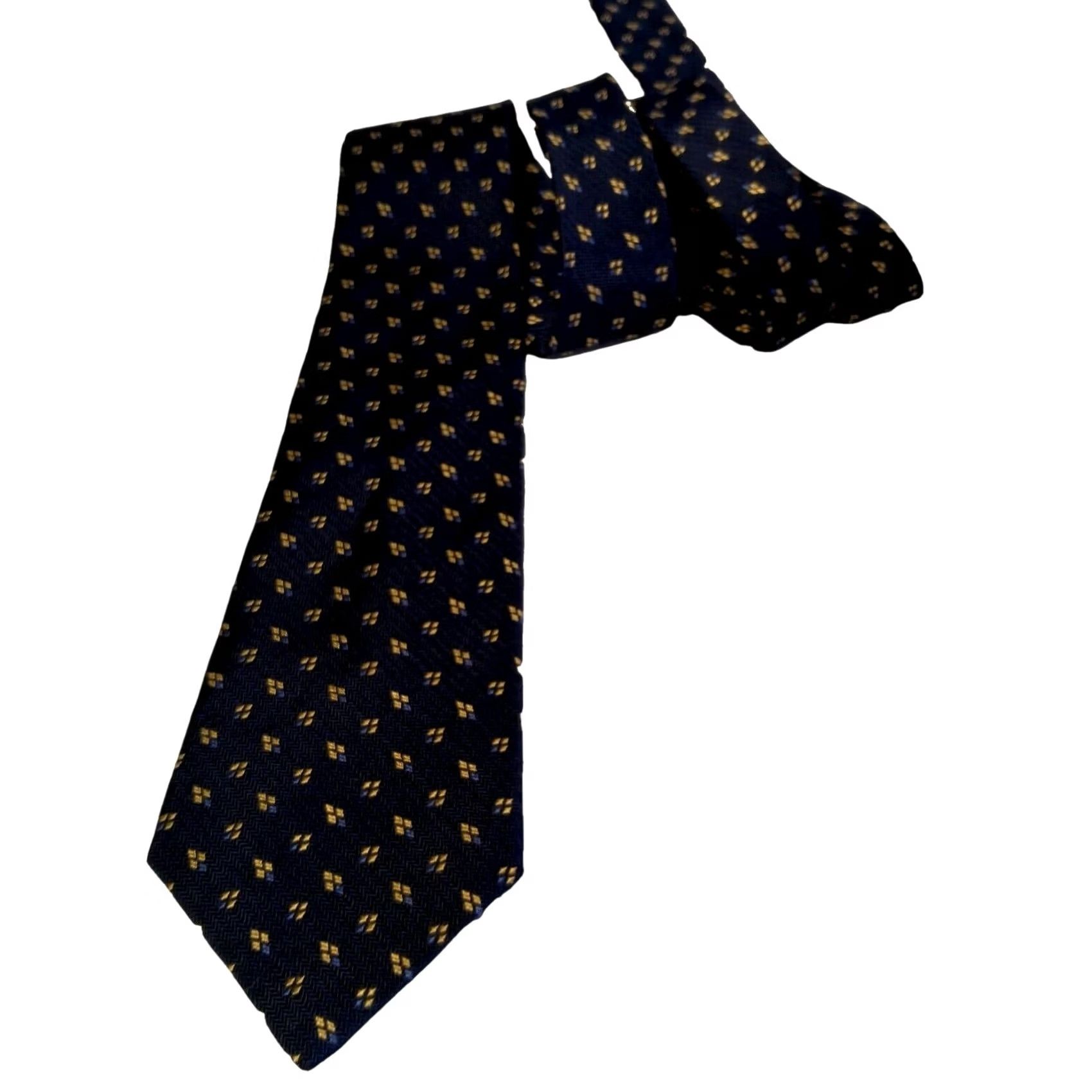 Ralph Lauren Lauren Ralph Lauren Tie Blue Yellow Diamond Woven Silk USA Preppy Silk Tie Mens 57.5" Pointed Pattern Geometric USA Made Size ONE SIZE - 2 Thumbnail