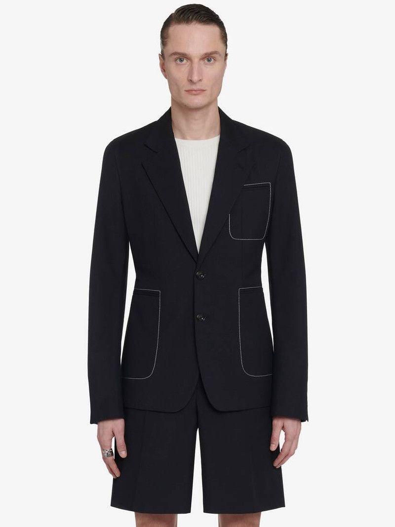 Alexander McQueen o1srvl11e0226 Contrast Stitch Single-Breasted Jacket Black Size US M / EU 48-50 / 2 - 2 Thumbnail